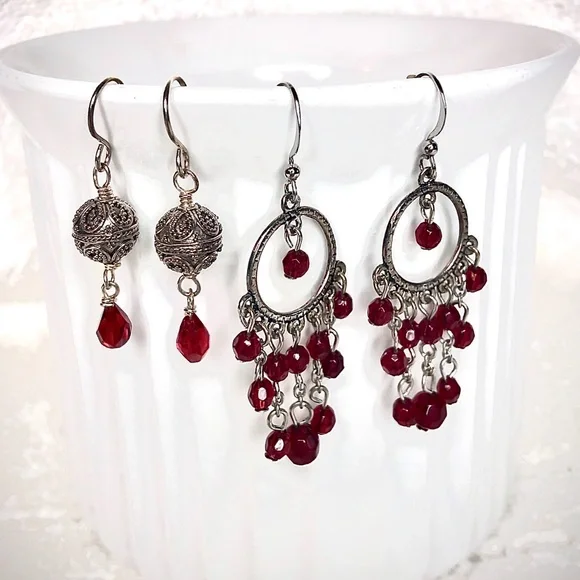 DONATED Liz Claiborne Silver Drop & Chandelier Western Beaded Earrings - Picture 3 of 5